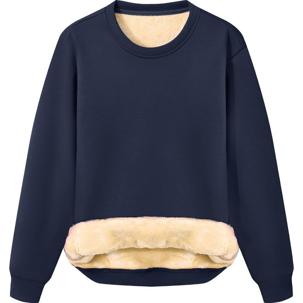 Women's Fleece Sherpa Lined Sweatshirt Large Warm Winter Crewneck Pullover